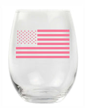 Load image into Gallery viewer, Pink American Flag Stemless Wine Glass

